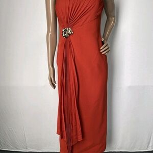 Acler One Shoulder Red Dress with Draped Detail